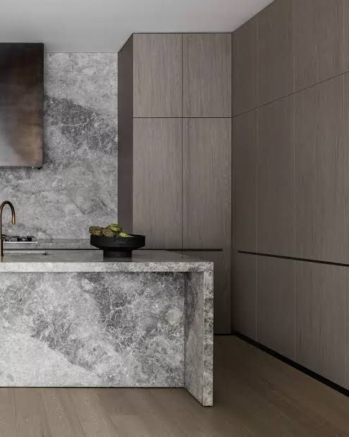 Marble kitchen benchtop waterfall edge