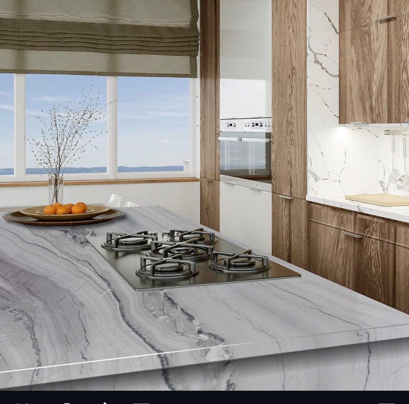 Luxury marble kitchen benchtop with waterfall edge